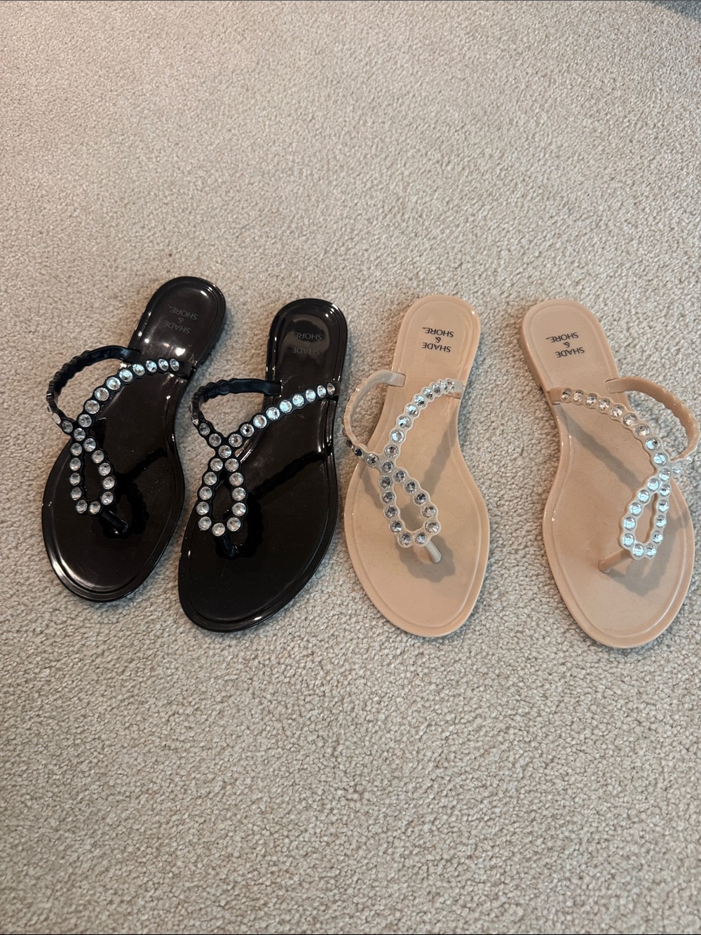 Shade & Shore Jeweled Toe-Post Jelly Flip Flops - Black and Nude
